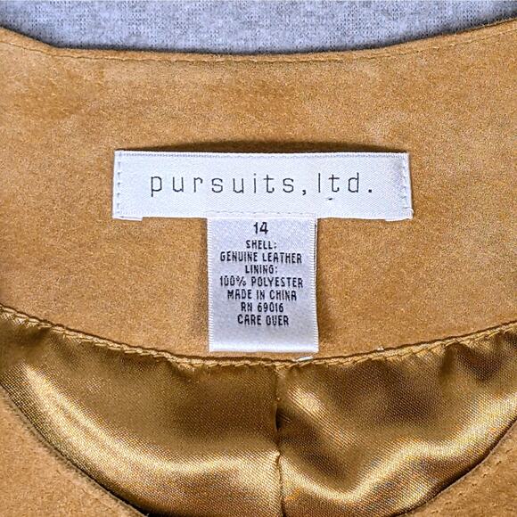 Vintage Pursuits Ltd Suede Leather Jacket Womens 14 Tan Button Up Y2K Clean Girl - Picture 7 of 13